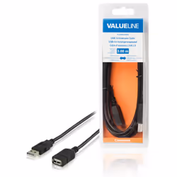 Valueline VLCB60010B30, 3 m, USB A, USB A, USB 2.0, Mâle/Femelle, Noir