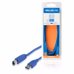 Valueline VLCB61100L20, 2 m, USB A, USB B, USB 3.2 Gen 1 (3.1 Gen 1), Mâle/Mâle, Bleu