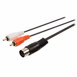 Valueline VLAP20200B10, DIN (5-pin), Mâle, 2 x RCA, Mâle, 1 m, Noir, Rouge, Blanc