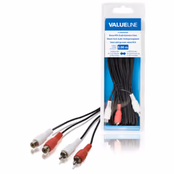 Valueline VLAB24205B50, 2 x RCA, Mâle, 2 x RCA, Femelle, 5 m, Noir, Rouge, Blanc