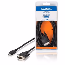 Valueline VLCB34800B20, 2 m, HDMI, DVI-D, Mâle, Mâle, Noir