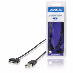 Valueline VLMB39100B10, Noir, USB A, Apple 30-pin, 1 m, Mâle, Mâle