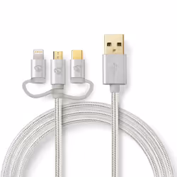 Nedis CCTB60620AL10, 1 m, USB A, USB C/Micro-USB B/Lightning, USB 2.0, 480 Mbit/s, Aluminium