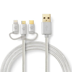 Nedis CCTB60620AL10 câble USB 1 m USB 2.0 USB A USB C/Micro-USB B/Lightning Aluminium