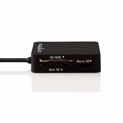 Nedis CRDRU2300BK, MMC, MS Micro (M2), MicroSD (TransFlash), MiniSD, SD, Noir, Plastique, USB 2.0, USB, 5 V
