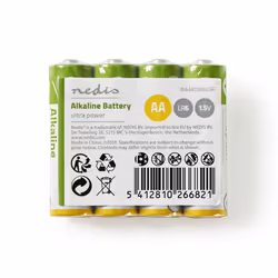 Nedis BAAKLR64SP, Batterie à usage unique, AA, LR06, Alcaline, 1,5 V, 4 pièce(s), Vert, Jaune