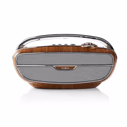 Radio portable rétro Bluetooth Nedis - Bois et argent - Lecteur numérique et radio FM - Batterie rechargeable