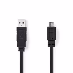Nedis CCGP60505BK10, 1 m, USB A, Micro-USB B, USB 3.2 Gen 1 (3.1 Gen 1), 480 Mbit/s, Noir