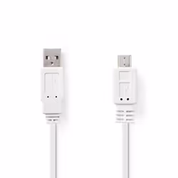 Nedis CCGP60410WT10, 1 m, USB A, Micro-USB B, USB 2.0, 480 Mbit/s, Blanc