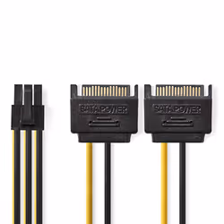 Nedis CCGP74205VA015, 0,15 m, 2 x SATA 15 broches, PCI-E (6-pin), Mâle, Femelle, Droit