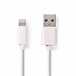 Nedis CCGB39300WT10, 1 m, USB A, Blanc, Droit, Droit, Nickel
