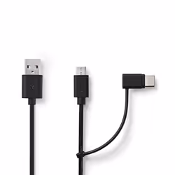 Nedis CCGB60610BK10, 1 m, USB A, USB C/Micro-USB B, USB 3.2 Gen 1 (3.1 Gen 1), 480 Mbit/s, Noir