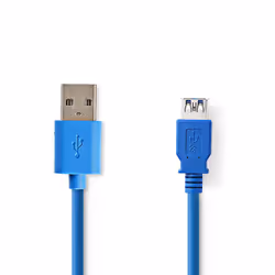 Nedis CCGB61010BU20, 2 m, USB A, USB A, USB 3.2 Gen 1 (3.1 Gen 1), 5000 Mbit/s, Bleu