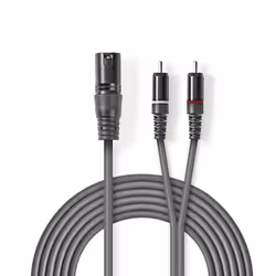 Nedis COTH15200GY15, XLR (3-pin), Mâle, 2 x RCA, Mâle, 1,5 m, Gris