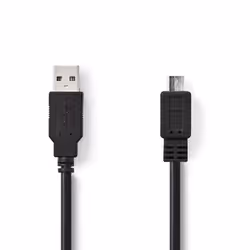 Nedis CCGW60500BK20, 2 m, USB A, Micro-USB B, USB 2.0, 480 Mbit/s, Noir