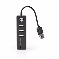 Nedis UHUBCU2320BK, USB 2.0, USB 2.0, MicroSD (TransFlash), SD, 480 Mbit/s, Noir, Plastique