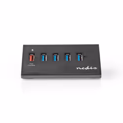 Nedis UHUBUP3510BK, USB 3.2 Gen 1 (3.1 Gen 1) Micro-B, USB 3.2 Gen 1 (3.1 Gen 1) Type-A, 5000 Mbit/s, Noir, Aluminium, USB/AC