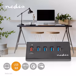 Nedis UHUBUP3510BK hub & concentrateur USB 3.2 Gen 1 (3.1 Gen 1) Micro-B 5000 Mbit/s Noir