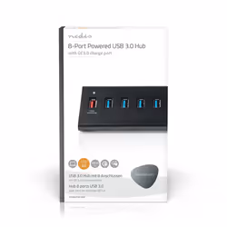 Nedis UHUBUP3810BK, USB 3.2 Gen 1 (3.1 Gen 1) Micro-B, USB 3.2 Gen 1 (3.1 Gen 1) Type-A, 5000 Mbit/s, Noir, Aluminium, 12 V