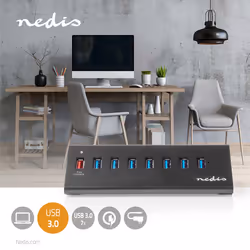 Nedis UHUBUP3810BK hub & concentrateur USB 3.2 Gen 1 (3.1 Gen 1) Micro-B 5000 Mbit/s Noir
