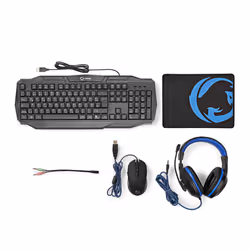 Nedis GCK41100BKDE, Taille réelle (100 %), USB, QWERTZ, LED RGB, Noir, Bleu, Souris incluse
