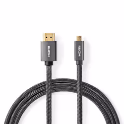Nedis CVTB34700GY20, 2 m, HDMI Type A (Standard), HDMI Type D (Micro), Compatibilité 3D, 18 Gbit/s, Gris