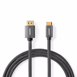 Nedis CVTB34500GY20, 2 m, HDMI Type A (Standard), HDMI Type A (Standard), Compatibilité 3D, 18 Gbit/s, Gris