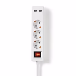 Nedis EXSO315UFSWT, 1,5 m, Intérieure, Type F, Polyvinyl chloride (PVC), Blanc, 3 sortie(s) CA