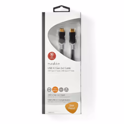 Nedis CCBW64020AT20 câble USB 2 m USB4 Gen 2x2 USB C Noir, Argent