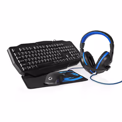 Nedis GCK41100BKIT, Taille réelle (100 %), USB, Clavier à membrane, LED, Noir, Souris incluse