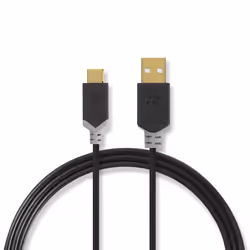 Nedis CCBW60601AT20, 2 m, USB A, USB C, USB 2.0, 480 Mbit/s, Anthracite