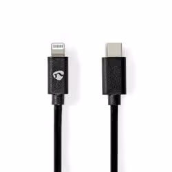 Nedis CCGP39650BK20, 2 m, Lightning, USB C, Mâle, Mâle, Noir