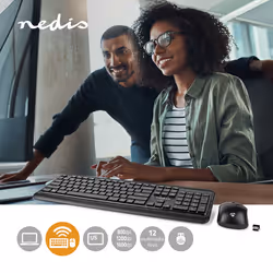 Nedis KBMCW100BKUS clavier Souris incluse RF sans fil QWERTY Anglais américain Noir