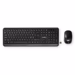 Nedis KBMCW100BKND, Taille réelle (100 %), RF sans fil, Clavier à membrane, QWERTY, Noir, Souris incluse