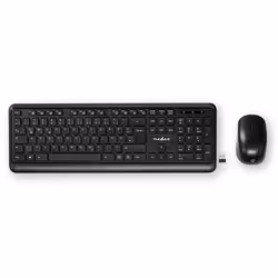 Nedis KBMCW100BKDE, Taille réelle (100 %), FR sans fil +USB, Clavier à membrane, QWERTZ, Noir, Souris incluse