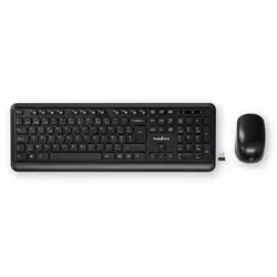 Nedis KBMCW100BKBE, Taille réelle (100 %), RF sans fil, Clavier à membrane, AZERTY, Noir, Souris incluse