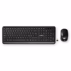 Nedis KBMCW100BKIT, Taille réelle (100 %), RF sans fil, Clavier à membrane, QWERTY, Noir, Souris incluse