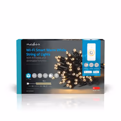 Nedis WIFILX01W50, Guirlande lumineuse décorative, Blanc, IP65, Noir, 50 lampe(s), LED