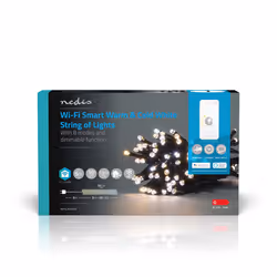 Nedis WIFILX02W50, Guirlande lumineuse décorative, Blanc, IP65, Noir, 50 lampe(s), 2,21 W