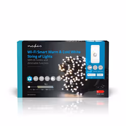 Nedis WIFILX02W100, Guirlande lumineuse décorative, Blanc, IP65, Noir, 100 lampe(s), LED