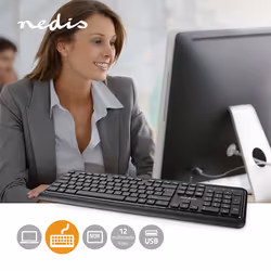 Nedis KBMU200BKND clavier USB QWERTY Nordique Noir