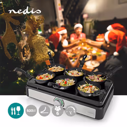 Nedis FCRA310FBK6 raclette 6 personne(s) 600 W Aluminium, Noir