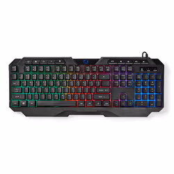 Nedis GKBD110BKUS, Taille réelle (100 %), USB, Clavier à membrane, QWERTY, LED, Noir
