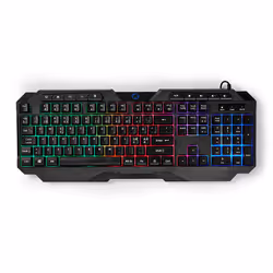 Nedis GKBD110BKND, Taille réelle (100 %), USB, Clavier à membrane, QWERTY, LED, Noir