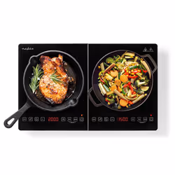 Nedis KAIP124CBK2, Noir, Comptoir, 56 cm, Plaque avec zone à induction, Verre, 2 zone(s)