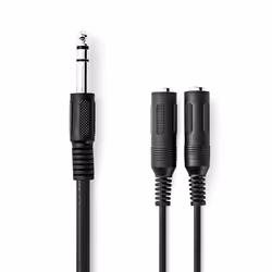 Nedis CAGB23110BK02, 6,35 mm, Mâle, 2 x 6,35 mm, Femelle, 0,2 m, Noir