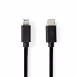 Nedis CCGL39650BK10, 1 m, Lightning, USB C, Mâle, Mâle, Noir