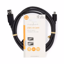 Nedis CCGL60300BK20 câble USB 2 m USB 2.0 USB A Mini-USB B Noir