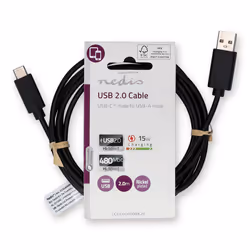 Nedis CCGL60600BK20 câble USB 2 m USB 2.0 USB A USB C Noir