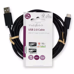 Nedis CCGL60600BK30 câble USB 3 m USB 2.0 USB A USB C Noir